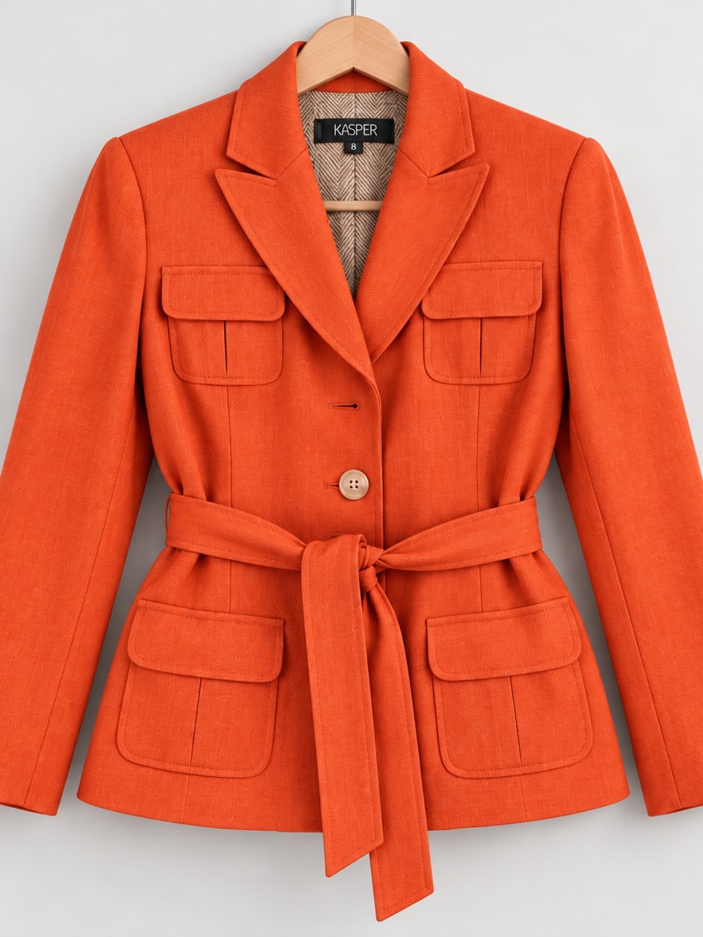 Kasper Orange Self-Tie Belted Blazer Jacket